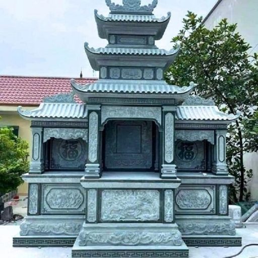 Mẫu lăng thờ đá ba mái chạm khắc tứ linh tinh xảo